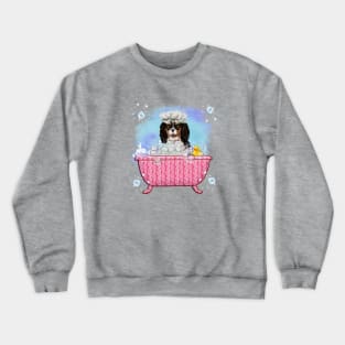 Tri-Colored Cavalier King Charles Spaniel in a Bath Tub Crewneck Sweatshirt